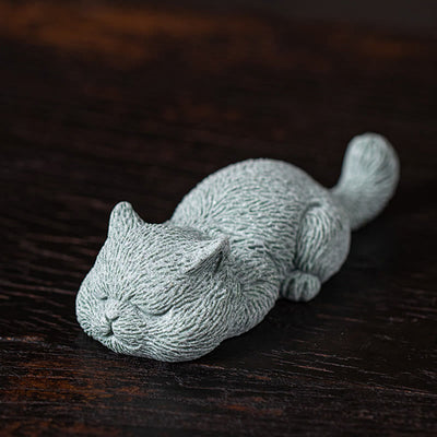Buddha Stones Small Cat Home Tea Pet Figurine Desk Decoration Decorations BS Sleeping Cat 10.6*4*2.5cm