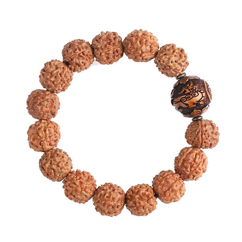 Buddha Stones Tibet Rudraksha Bodhi Seed PiXiu Copper Coin Wealth Luck Bracelet Bracelet BS 13