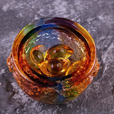 Buddha Stones Handmade Liuli Crystal Treasure Bowl Art Piece Home Decoration Decorations BS 12