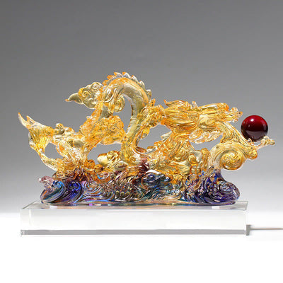 Buddha Stones Handmade Dragon Liuli Crystal Art Piece Protection Strength Home Office Decoration Decorations BS 1