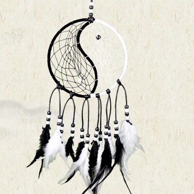 Buddha Stones Yin Yang  Dream Catcher Circular Net with Feathers Balance Decoration Decorations BS 19