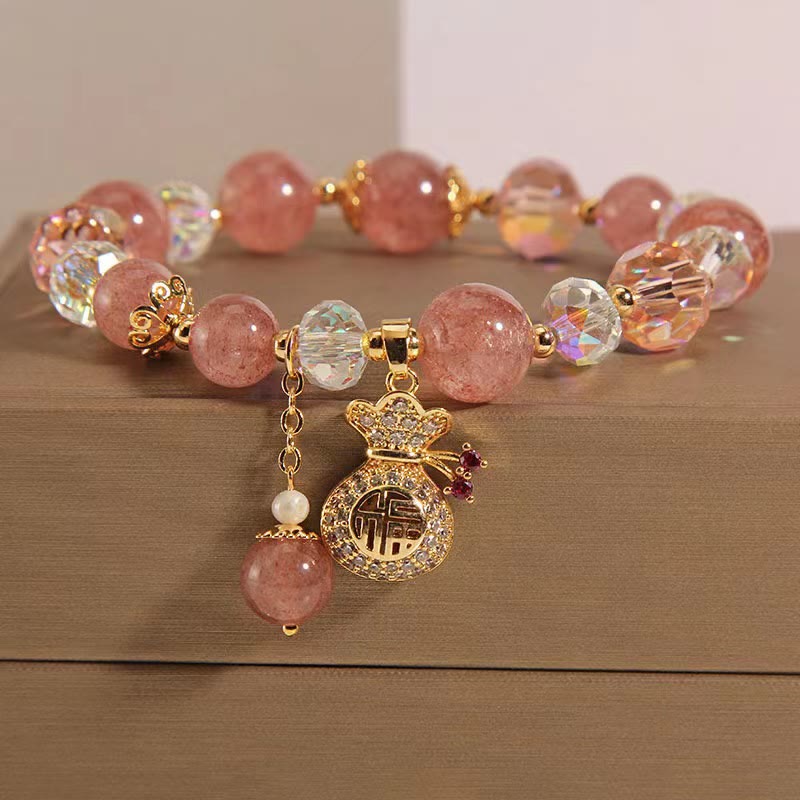 Buddha Stones "Wishing Love and Sweet Blessings"Strawberry Quartz Bracelet Includes Gift Message Card - image 1