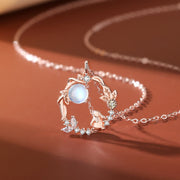 Foviel Collier Pendentif Bracelet Boucles d'oreilles en argent sterling 925 motif fleur de lune année du lapin