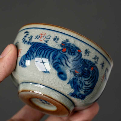 Buddha Stones Jingdezhen Hand Painted Cute Tiger Ceramic Teacup Kung Fu Tea Cup Bowl 140ml Cup BS 4