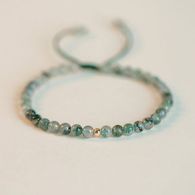 Buddha Stones Moss Agate Lucky Balance Bracelet Bracelet BS Moss Agate&One Golden Bead(Wrist Circumference 14-19cm)