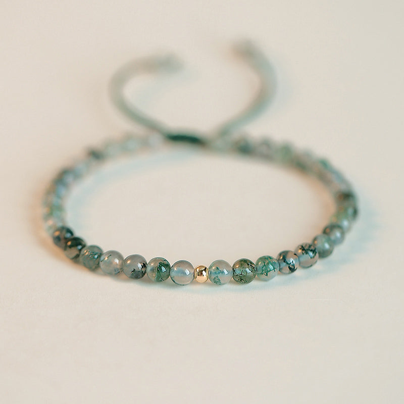 Buddha Stones Moss Agate Lucky Balance Bracelet Bracelet BS Moss Agate&One Golden Bead(Wrist Circumference 14-19cm)