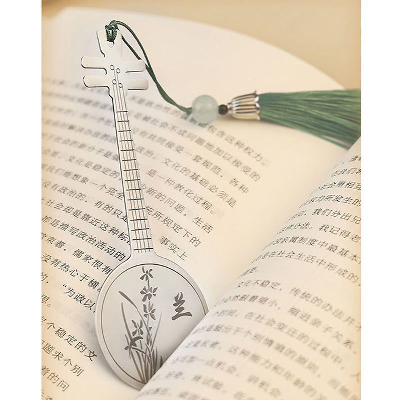 Buddha Stones Classical Musical Instruments Pipa Guzheng Guqin Ruan Metal Bookmarks Tassel With Gift Box Bookmarks BS 7