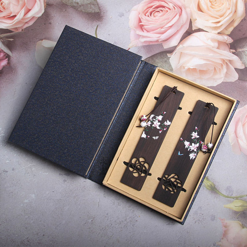 Buddha Stones Butterfly Flower Ebony Wood Bookmarks With Gift Box Bookmarks BS 10