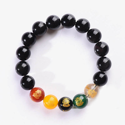 Buddha Stones Gold Sheen Obsidian Rainbow Obsidian Black Obsidian Five Directions Gods of Wealth Bracelet Bracelet BS 14