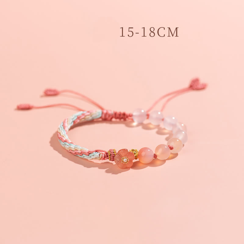 Buddha Stones Natural Gradient Agate Reincarnation Knot Peach Blossom Wealth Luck Handmade String Bracelet Bracelet BS 10
