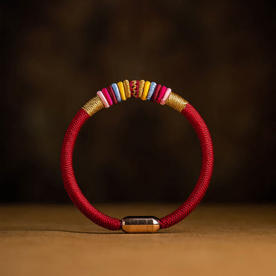 Buddha Stones Tibetan Handmade King Kong Knot Protection Magnetic Buckle Braided Bracelet Bracelet BS Red Rope Classic Knot Design 19cm-21cm