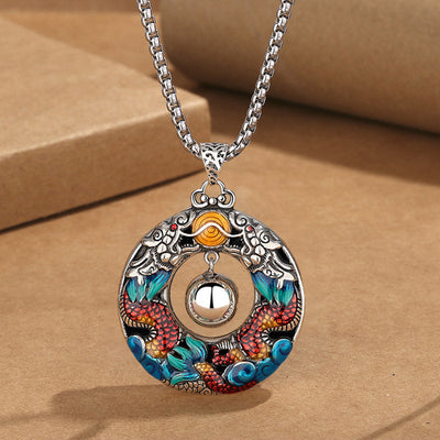 Buddha Stones Year of the Dragon Colorful Double Dragons Playing Bead Copper Protection Necklace Pendant Necklaces & Pendants BS Dragon Pendant&Chain