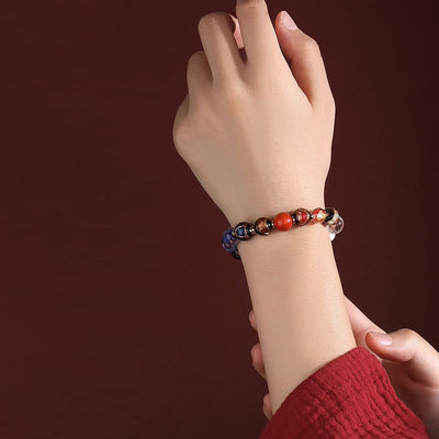 Buddha Stones Tibetan Colorful Incense Ash Liuli Glass Bead Om Mani Padme Hum Dorje Vajra 18 Beads Wrist Mala Wrist Mala BS 13
