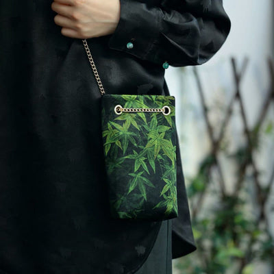 Buddha Stones Small Maple Leaf Persimmon Metal Chain Crossbody Bag Shoulder Bag Cellphone Bag Handbags BS 11