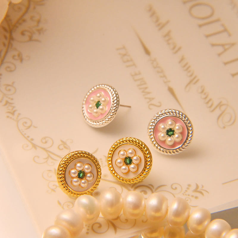 Buddha Stones Enamel Flower Luck Earrings Earrings BS 1