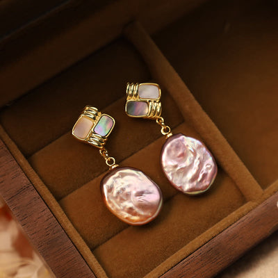 Buddha Stones 925 Sterling Silver Posts Copper Plated Gold Natural Baroque Pearl Healing Drop Earrings 4