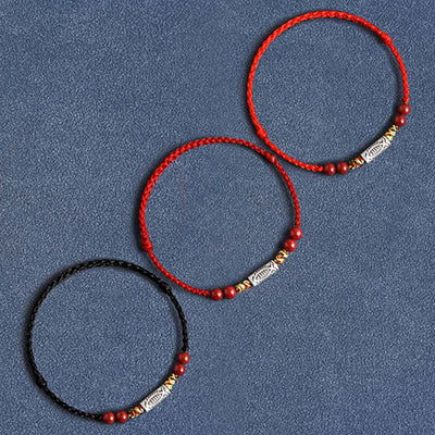 Buddha Stones 925 Sterling Silver Koi Fish Cinnabar Bead Wealth Handcrafted Braided Bracelet Anklet Bracelet Anklet BS 19