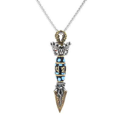Buddha Stones Tibet Om Mani Padme Hum Dzi Bead Dorje Vajra Pattern Wealth Rotatable Necklace Pendant Necklaces & Pendants BS 5