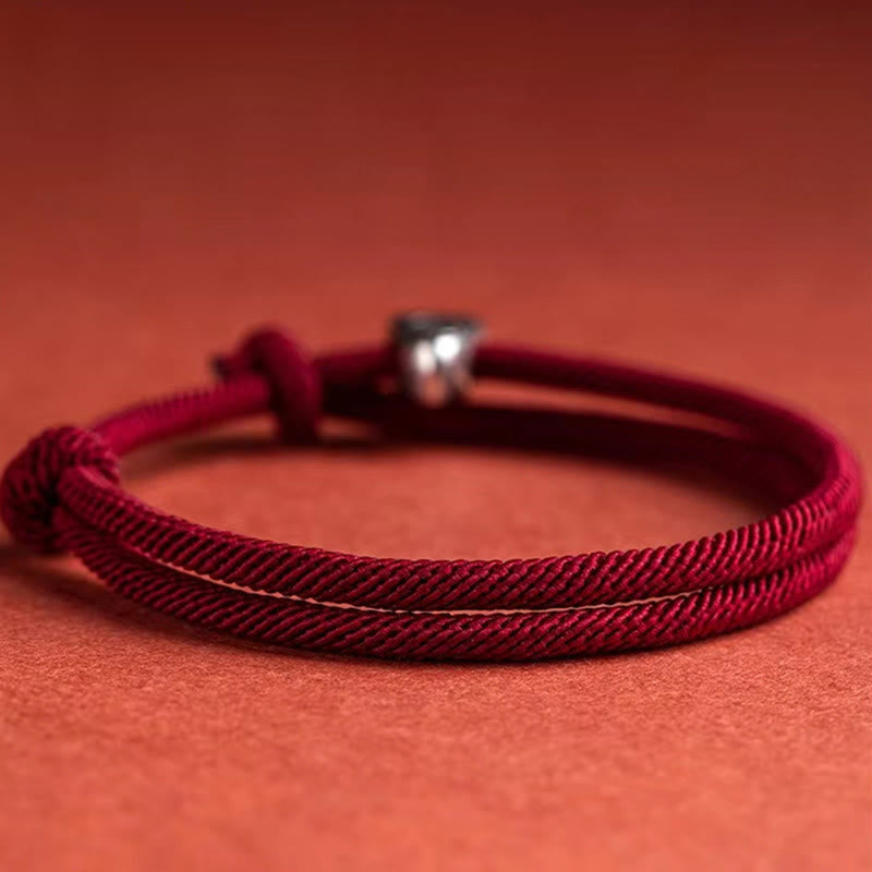 Buddha Stones 925 Sterling Silver Fu Character Blessing Handmade Braided Bracelet Bracelet BS 7