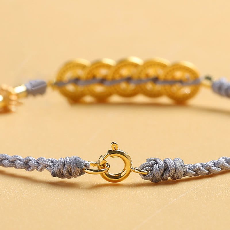 Buddha Stones Copper Coin Fortune Tree Pearl Luck Blue Rope Braided Bracelet Bracelet BS 6