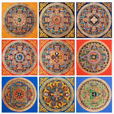 Buddha Stones Tibetan Handmade Thangka Painting Blessing Thangka Blind Box Random Color Pattern Tibetan Thangka BS 16