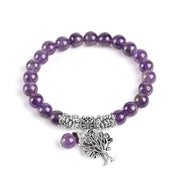Foviel Natural Gemstone Tree of Life Lucky Charm Stretch Bracelet