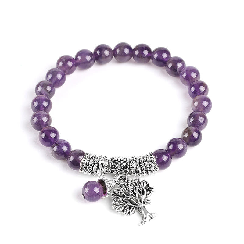Buddha Stones Natural Gemstone Tree of Life Lucky Charm Stretch Bracelet Bracelet BS Amethyst