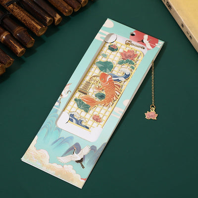 Buddha Stones Elk Koi Fish Crane Nine-Tailed Fox Metal Brass Hollow Bookmark Bookmarks BS Koi Fish