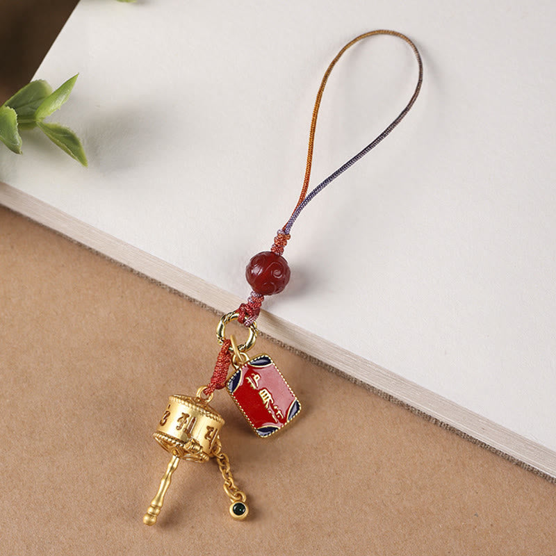 Buddha Stones Tibetan Om Mani Padme Hum Prayer Wheel Amulet Charm Protection Phone Hanging Decoration Phone Hanging Decoration BS Amulet Charm