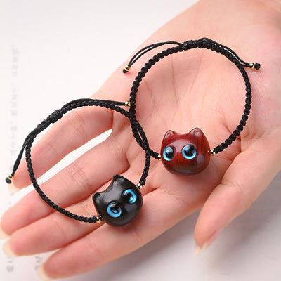 Foviel Kleine Blatt rot Sandelholz Ebenholz Holz niedlich Katze Kopf ruhig Schutz geflochten Armband