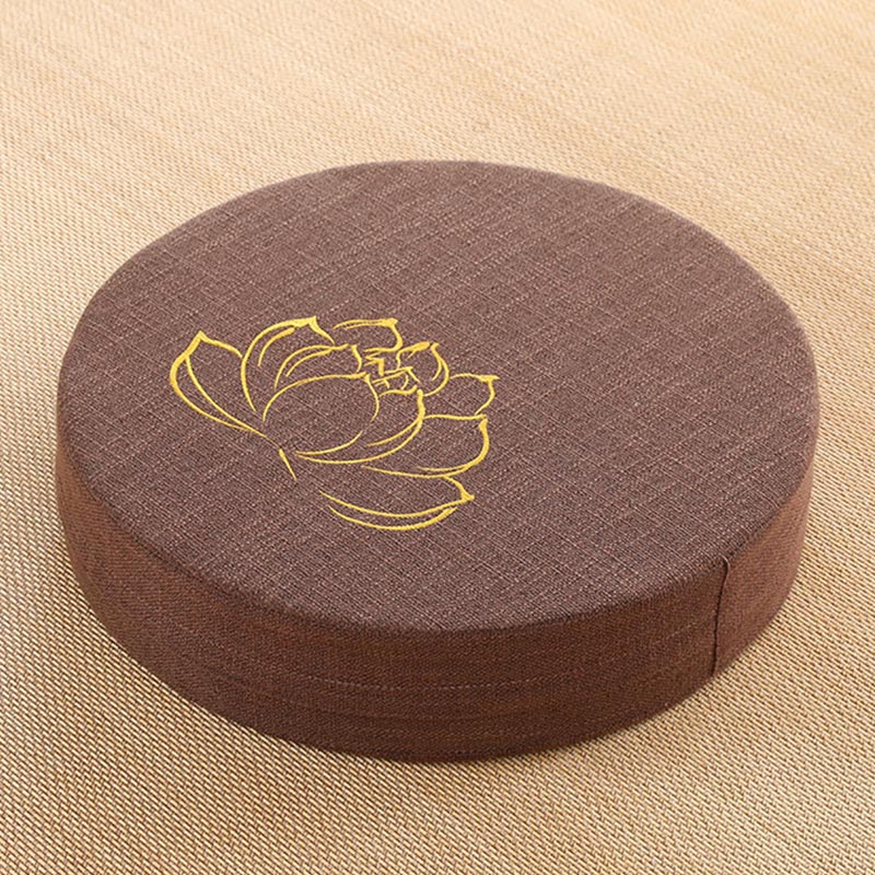 Buddha Stones Lotus Embroidery Cotton Linen Meditation Seat Cushion Decorations BS 11