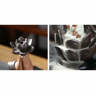 Buddha Stones Buddha Avalokitesvara Chenrezig Ksitigarbha Ceramic Lotus Blessing Backflow Incense Burner Incense Burner BS 9