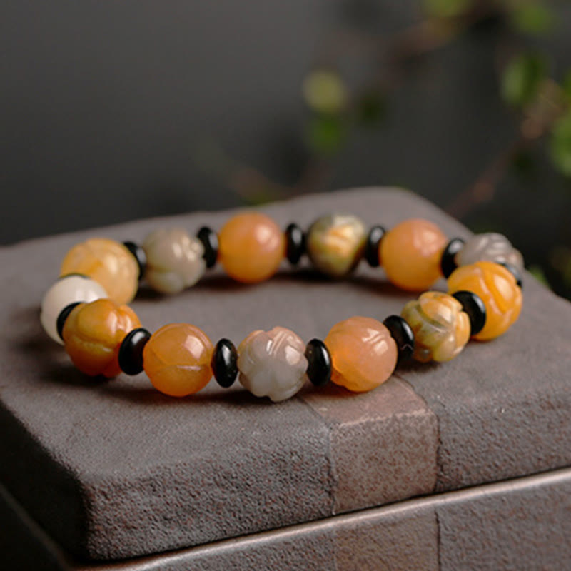 Buddha Stones Golden Silk Jade Lotus Wealth Luck Bracelet Bracelet BS 6