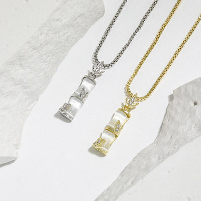 Buddha Stones Chalcedony Bamboo Pattern Harmony Necklace Pendant Necklaces & Pendants BS 15