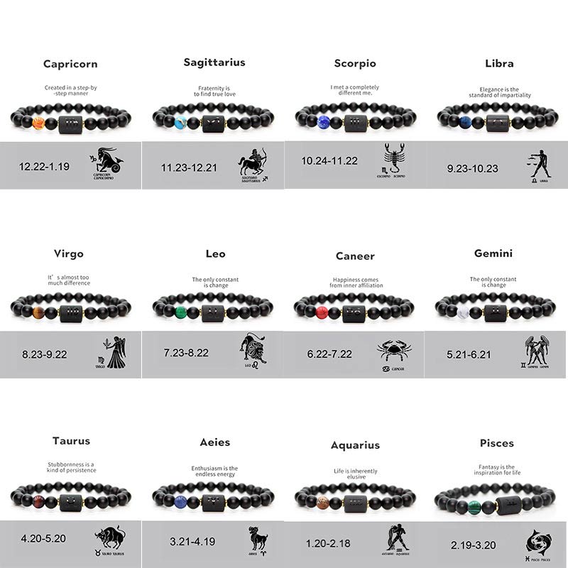 Buddha Stones 12  Constellations of the Zodiac Black Onyx Adjustable Bracelet Bracelet BS 12
