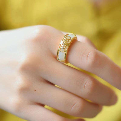 Buddha Stones White Jade Luck Ring Necklace Rings BS 1