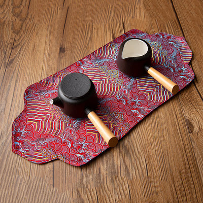 Buddha Stones Sea Wave Bamboo Plum Blossom Brocade Embroidery Cup Mat Pad Tea Cup Coaster Kung Fu Tea Mat