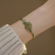 Foviel Lotus Jade Peace Buckle Bead Luck Happiness Charm String Bracelet