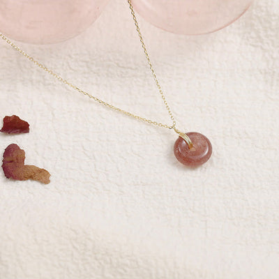 Buddha Stones 925 Sterling Silver Strawberry Quartz Healing Positive Necklace Necklaces & Pendants BS Gold