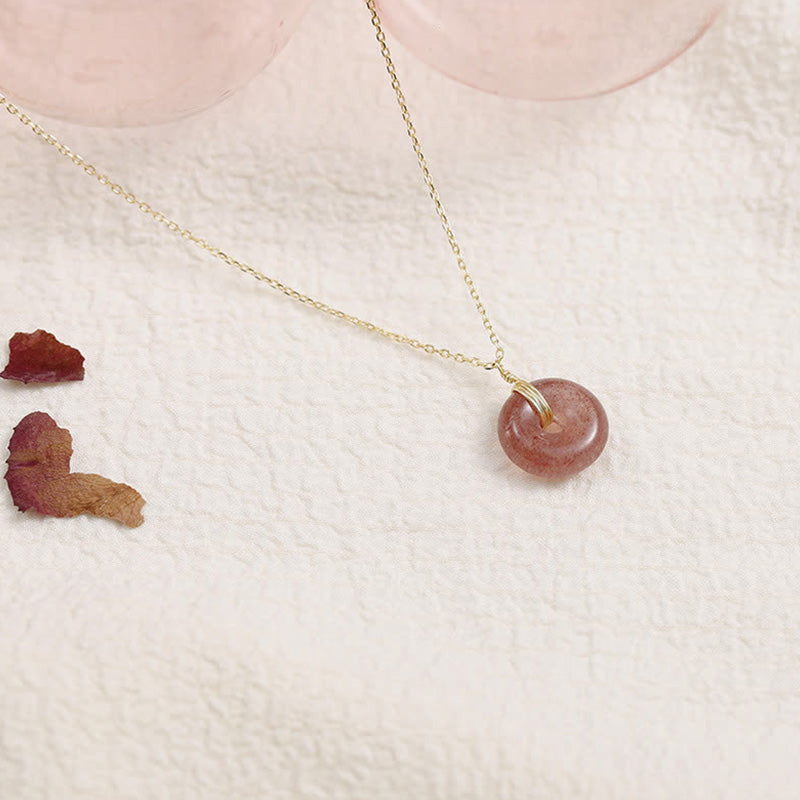 Buddha Stones 925 Sterling Silver Strawberry Quartz Healing Positive Necklace Necklaces & Pendants BS Gold