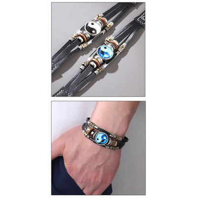 Buddha Stones Yin Yang Leather Balance Bracelet Bracelet BS 5