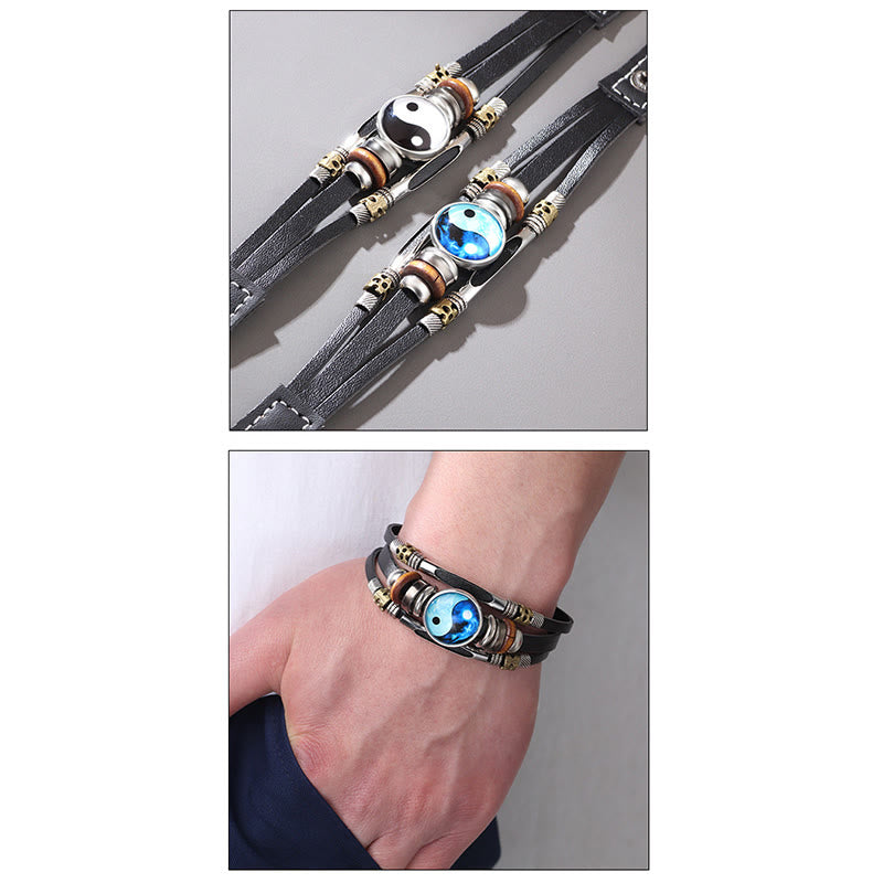 Buddha Stones Yin Yang Leather Balance Bracelet Bracelet BS 5