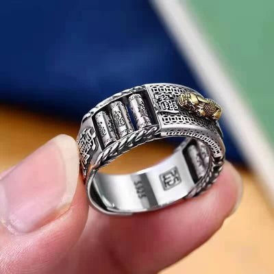 Buddha Stones Lucky FengShui PiXiu Wealth Prayer Wheels Couple Ring - image 5