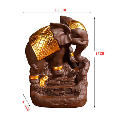 Buddha Stones Tibetan Elephant Purple Clay Backflow Smoke Fountain Peace Healing Incense Burner Decoration Incense Burner BS 12