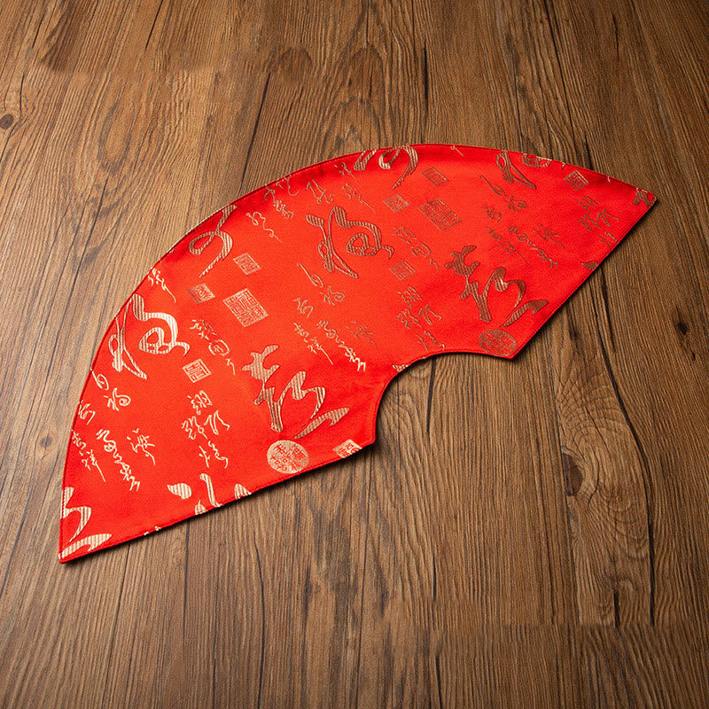 Buddha Stones Vintage Sea Wave Bamboo Plum Blossom Embroidered Cup Mat Pad Tea Cup Coaster Kung Fu Tea Mat Tea Mat BS Letter Fu Character Red Tea Mat 58*25cm