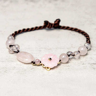 Buddha Stones The Flower of Love Pink Crystal Soothing Anklet Anklet BS 4