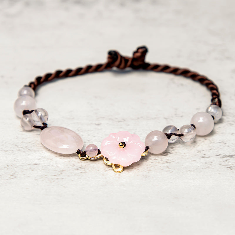 Buddha Stones The Flower of Love Pink Crystal Soothing Anklet Anklet BS 4