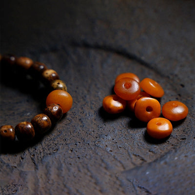 Buddha Stones Tibetan Bodhi Seed Amber Dzi Bead Agate Zakiram Goddess of Wealth Beads Triple Wrap Bracelet Bracelet BS 7