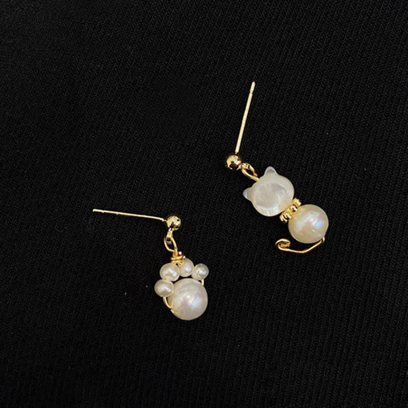 Buddha Stones Cute Cat Paw Pearl Wisdom Stud Drop Earrings Earrings BS 9