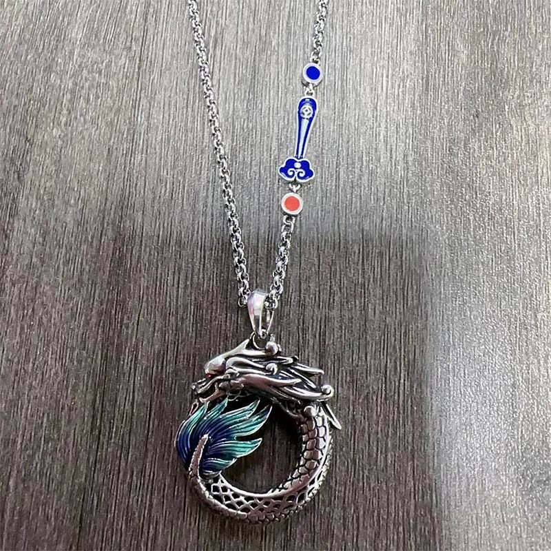 Buddha Stones Tibetan Copper Dragon Strength Necklace Necklaces & Pendants BS Dragon Necklace-with Auspicious Cloud Chain(Necklace Length: 60cm)